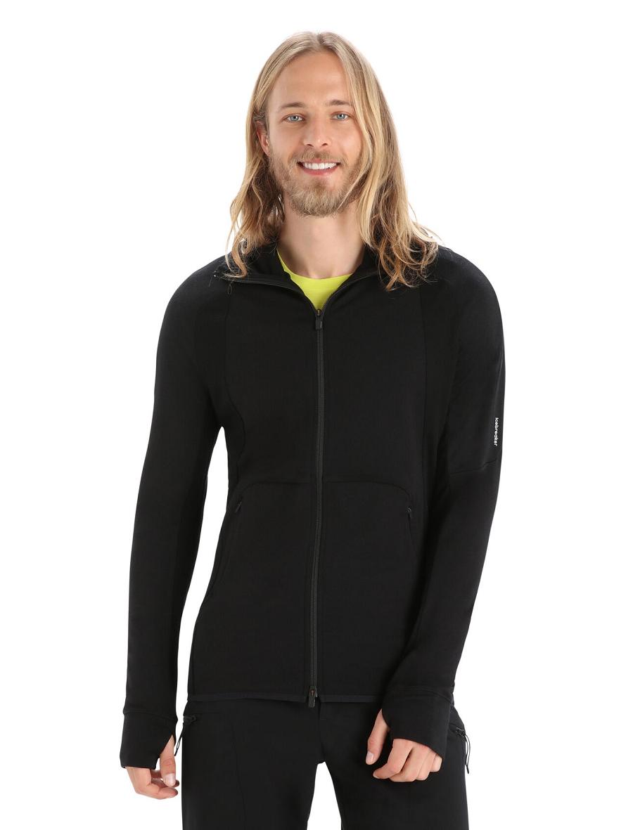 Men's Icebreaker ZoneKnit™ Merino Long Sleeve Zip Hoodie Black | CA 1673UZGT